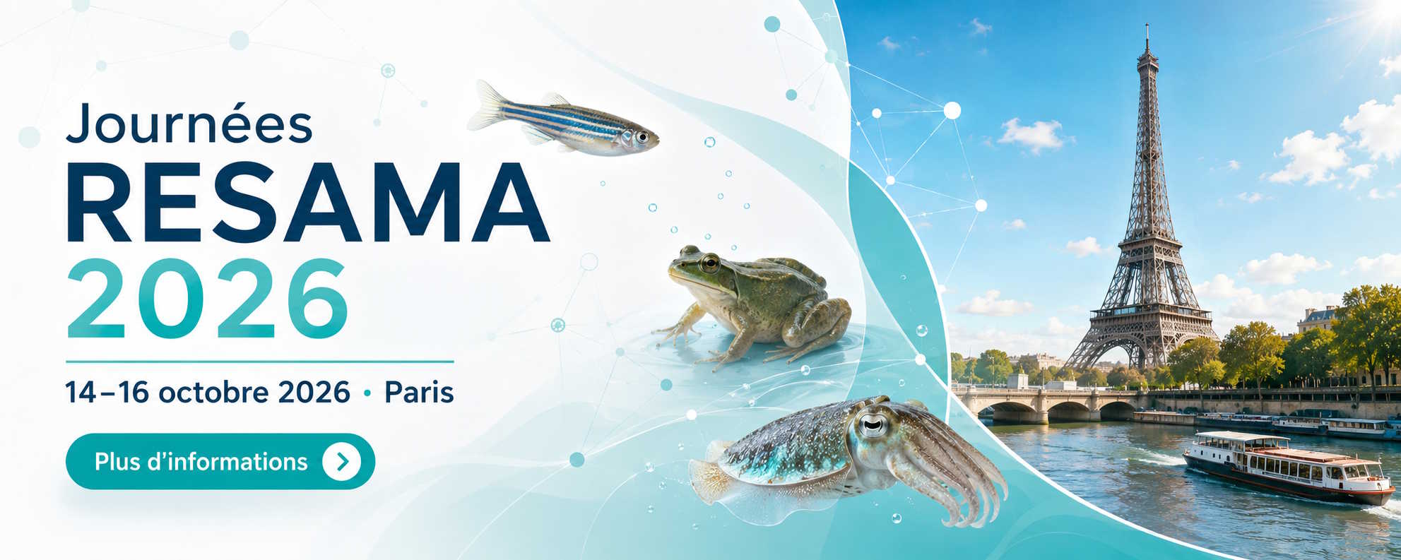 Visuel des Journées RESAMA 2026 avec animaux aquatiques et la tour Eiffel à Paris